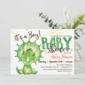 Dinosaur, Dino Baby shower Green invitation (Debout devant)