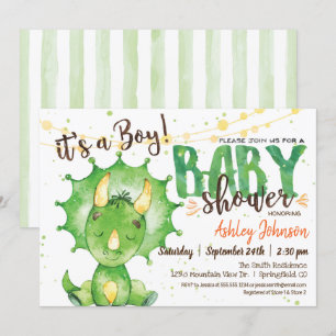 Dinosaur, Dino Baby shower Groene uitnodiging