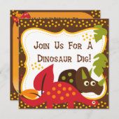 Dinosaur Dino Dig Birthday Kaart (Voorkant / Achterkant)