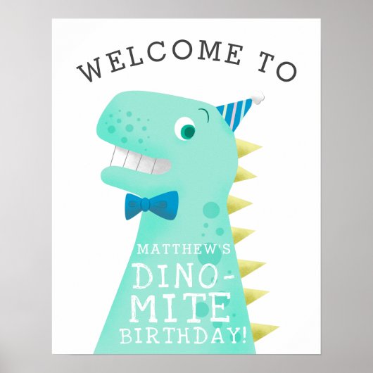 Dinosaur Dino Mite Birthday Party Welkomstteken Poster (Voorkant)