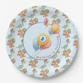 Dinosaur dino party kids verjaardag blauw grappig papieren bordje