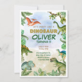 Dinosaur Dino T-rex 5th Birthday Invitations Kaart (Voorkant)