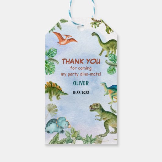 Dinosaur Dino T-rex verjaardagscadeau Bedankt Cadeaulabel (Achterkant)