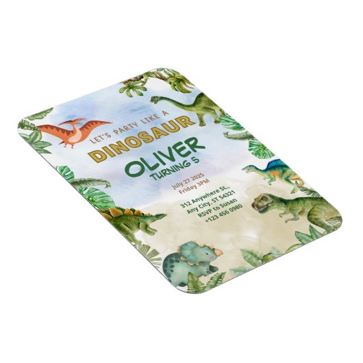 Dinosaur Dino T-rex verjaardagsuitnodigingen flexi Magneet (Rechterzijde)