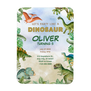 Dinosaur Dino T-rex verjaardagsuitnodigingen flexi Magneet