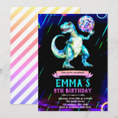 Dinosaur disco dance party invitation (Devant / Derrière)