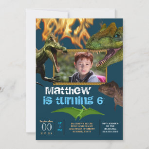 Dinosaur DIY-fotojongens themaparparty vlammenblau Kaart