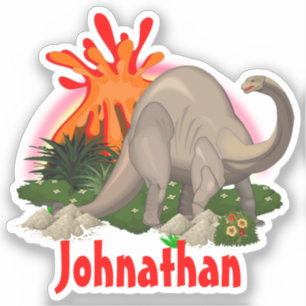 Dinosaur DIY-naam cartoon vulkano regenboog Sticker