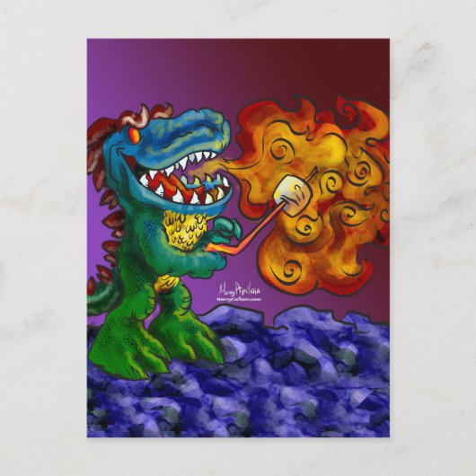Dinosaur Dragon die Marshmallows met adem koken Briefkaart (Voorkant)