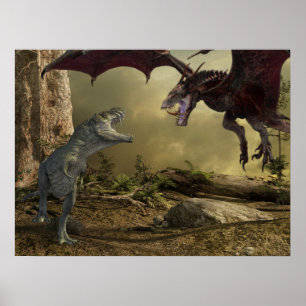 Dinosaur Dragon Tyrannosaurus Battle Poster