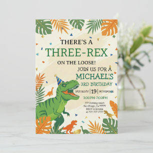 Dinosaur Drie-Rex Jongen 3e Verjaardagsfeestje Kaart