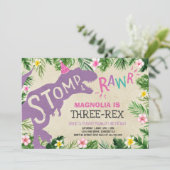 Dinosaur Drie-Rex Verjaardag Uitnodiging Meisje Di (Staand voorkant)