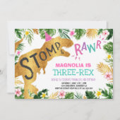 Dinosaur Drie-Rex Verjaardag Uitnodiging Meisje Di (Voorkant)