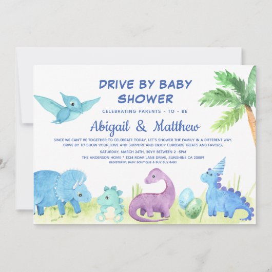 Dinosaur Drive door Baby shower Schattige Aankondiging (Voorkant)
