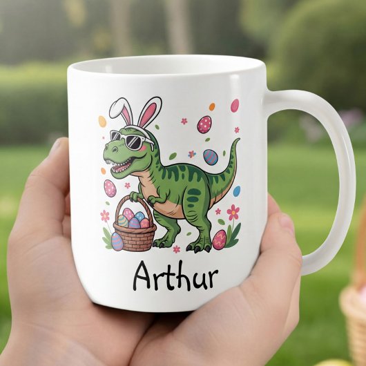Dinosaur Easter Bunny Custom Name Mug For Kids