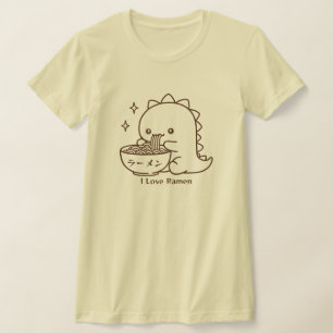Dinosaur Eating Ramen Noodles Gepersonaliseerde Ka T-shirt