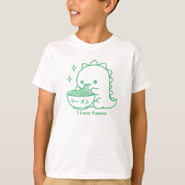 Dinosaur Eating Ramen Noodles Gepersonaliseerde Ka T-shirt