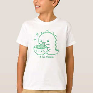 Dinosaur Eating Ramen Noodles Gepersonaliseerde Ka T-shirt