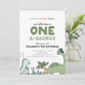 Dinosaur Eerste Verjaardag Uitnodiging (Staand voorkant)