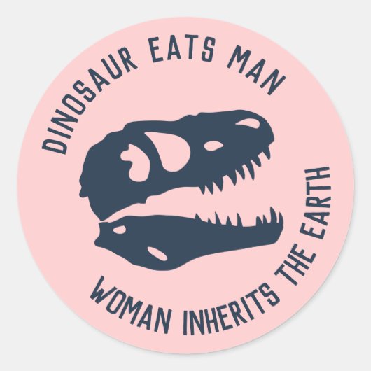 "Dinosaur eet Man, Vrouw erbinnen de aarde" Ronde Sticker (Voorkant)