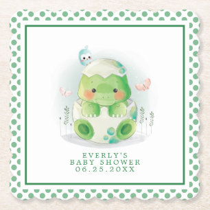 Dinosaur Egg Cute Waterverf Boy Baby shower Kartonnen Onderzetters