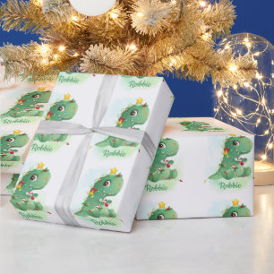 Dinosaur en kerstluiers, babyjongen kerst cadeaupapier