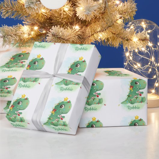 Dinosaur en kerstluiers, babyjongen kerst cadeaupapier (Feestdagen)