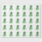 Dinosaur en kerstluiers, babyjongen kerst cadeaupapier (Vlak)