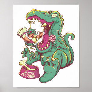 Dinosaur en Kind Cartoon Tekening Poster