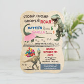 Dinosaur en tutu verjaardag uitnodiging (Staand voorkant)