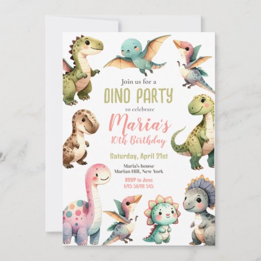 Dinosaur Enfants Dino Anniversaire Fête Invitation (Devant)