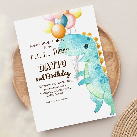 Dinosaur et Ballons Anniversaire Invitation