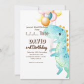 Dinosaur et Ballons Anniversaire Invitation (Devant)