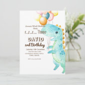Dinosaur et Ballons Anniversaire Invitation (Debout devant)
