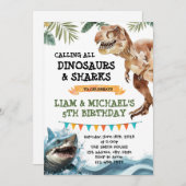 Dinosaur et Requin invitation conjointe (Devant / Derrière)