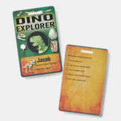 Dinosaur Explorer Badge for Kids Party (Avant & arrière)