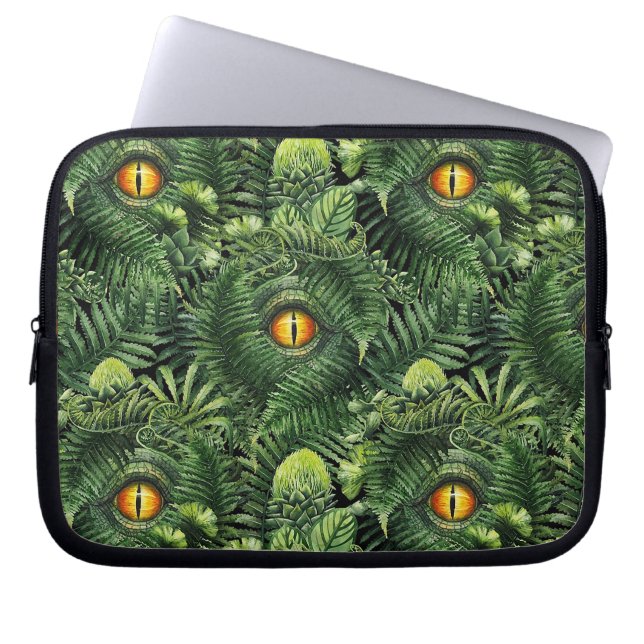 Dinosaur Eyes Green Plants Ancient Creature Art Laptop Sleeve (Voorkant)