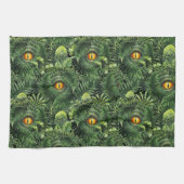 Dinosaur Eyes Green Plants Ancient Creature Art Theedoek (Horizontaal)