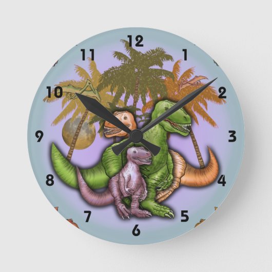 Dinosaur Family Clock Ronde Klok (Voorkant)