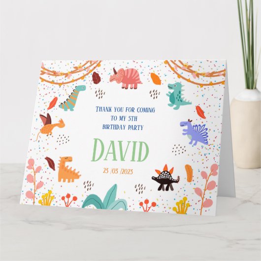 Dinosaur fête d'anniversaire thème Carte de remerc (Devant)