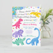 Dinosaur fille 1er anniversaire Invitation colorée (Debout devant)