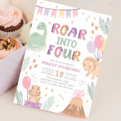 Dinosaur fille 4e anniversaire Invitation mignonne