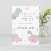 Dinosaur Fille Anniversaire Invitation (Debout devant)