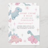 Dinosaur Fille Anniversaire Invitation (Devant / Derrière)