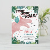 Dinosaur Fille Anniversaire Invitation (Debout devant)