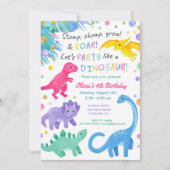 Dinosaur Fille Anniversaire Invitation Colorée Mig (Devant)
