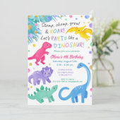 Dinosaur Fille Anniversaire Invitation Colorée Mig (Debout devant)