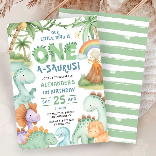Dinosaur First Birthday Cute Dino Invitation 