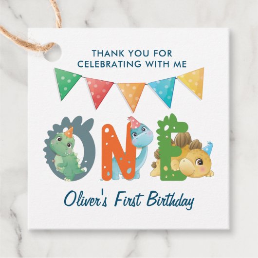 Dinosaur First Birthday Foto: Dank u wel Bedankjes Labels (Voorkant)