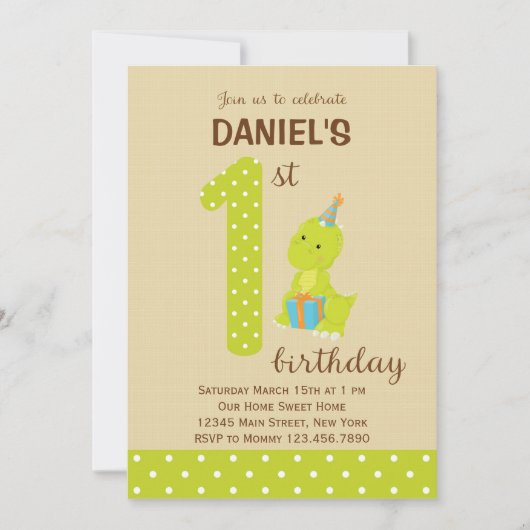 Dinosaur First Birthday Invitation Kaart (Voorkant)